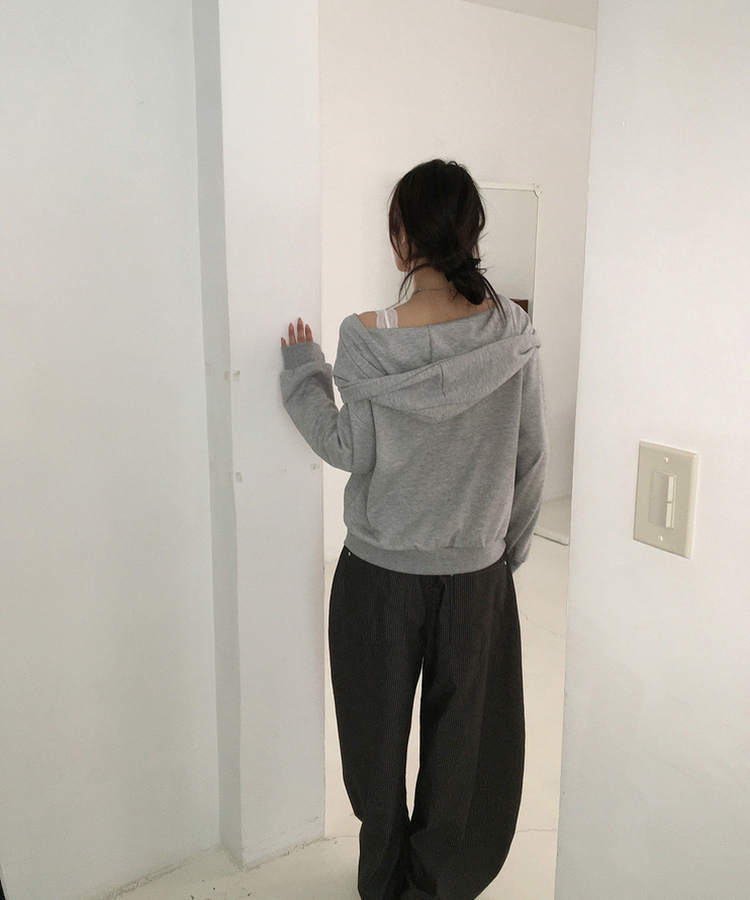 フードオフショルダートップス GREY