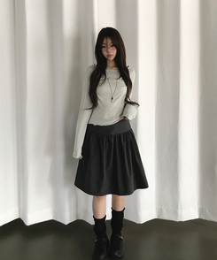 サイドボタンフレアミディスカート CHARCOAL