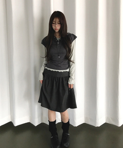 サイドボタンフレアミディスカート CHARCOAL