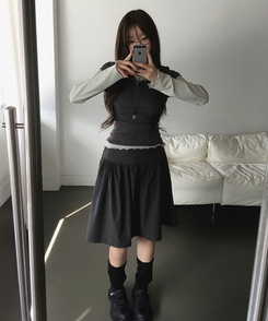 サイドボタンフレアミディスカート CHARCOAL