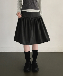 サイドボタンフレアミディスカート CHARCOAL