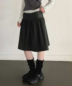 サイドボタンフレアミディスカート CHARCOAL