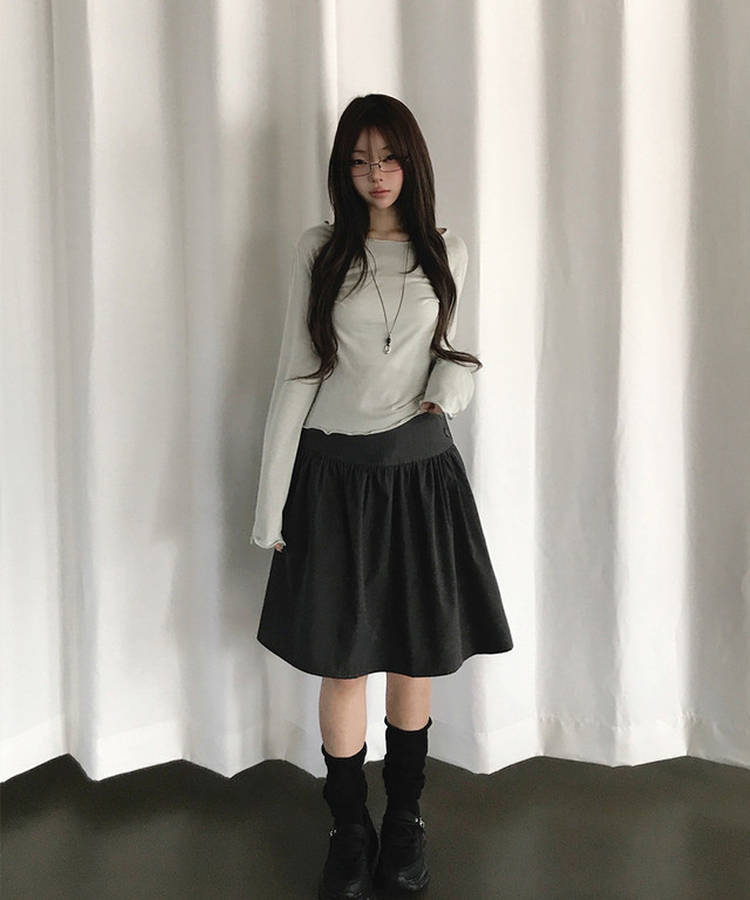 サイドボタンフレアミディスカート CHARCOAL
