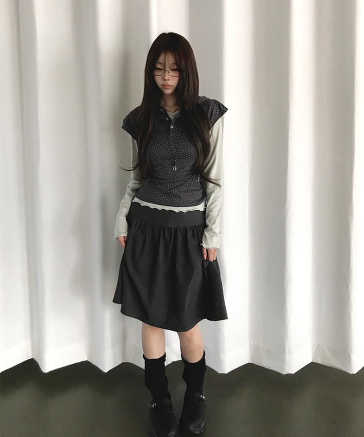 サイドボタンフレアミディスカート CHARCOAL