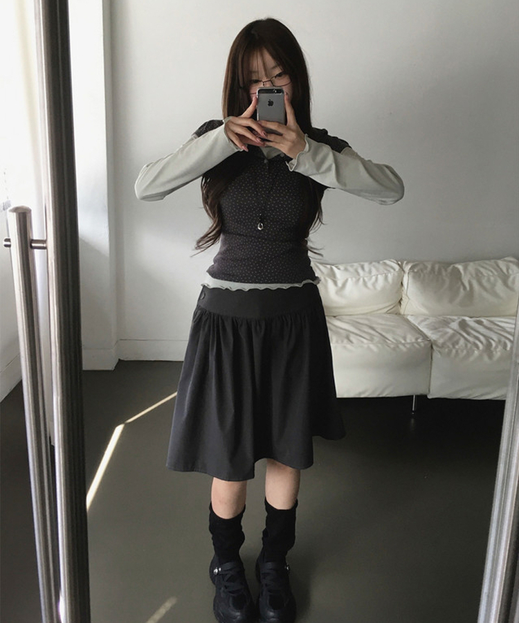 サイドボタンフレアミディスカート CHARCOAL