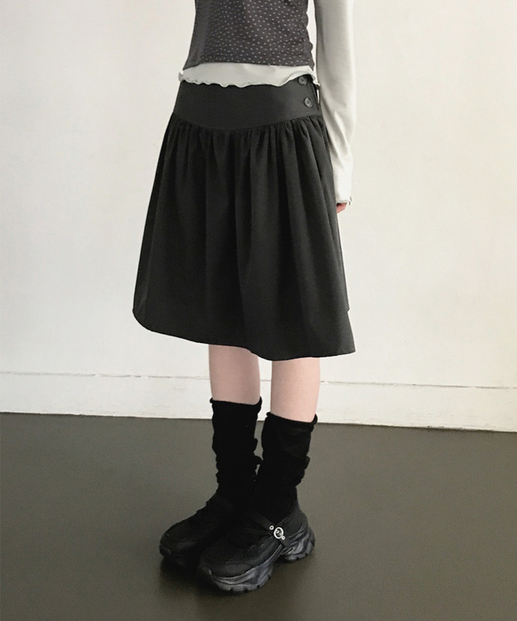 サイドボタンフレアミディスカート CHARCOAL