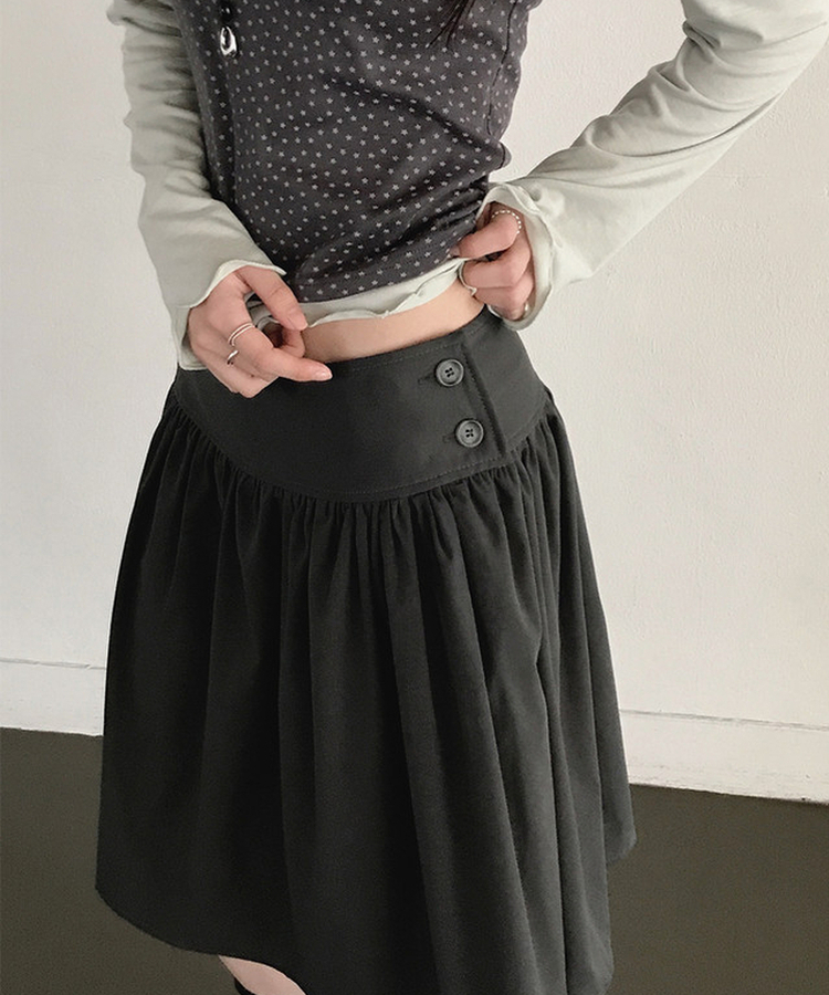 サイドボタンフレアミディスカート CHARCOAL