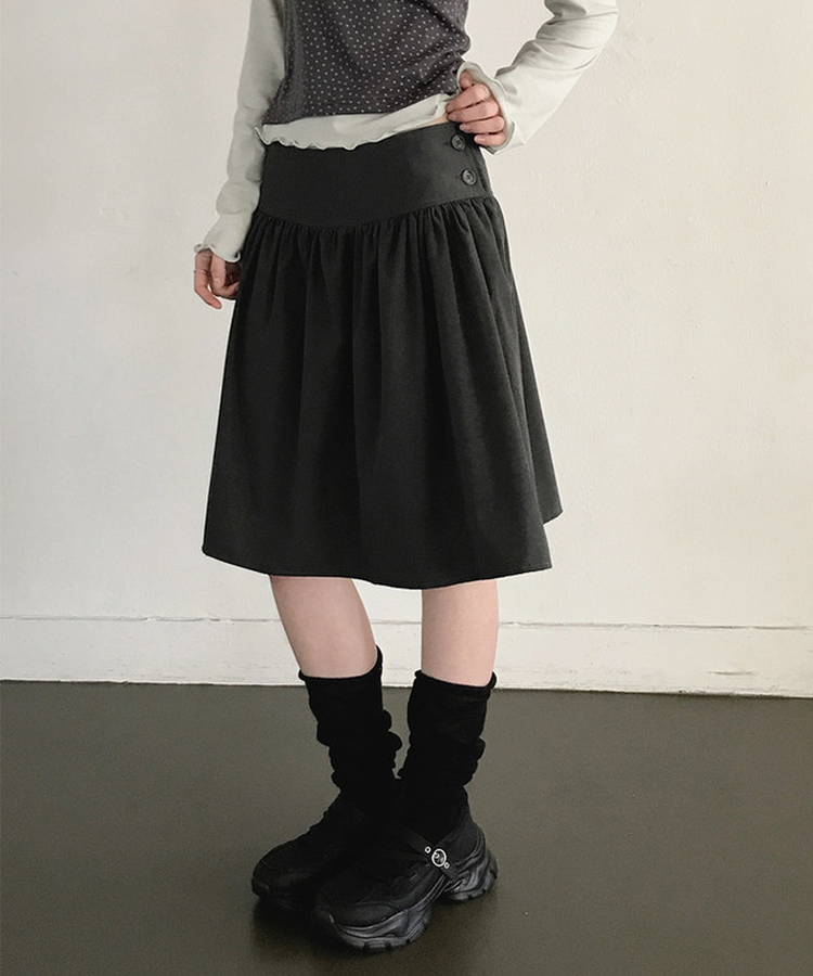 サイドボタンフレアミディスカート CHARCOAL