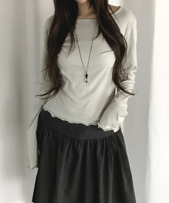 ボートネックウェーブ長袖Tシャツ LIGHT GREEN