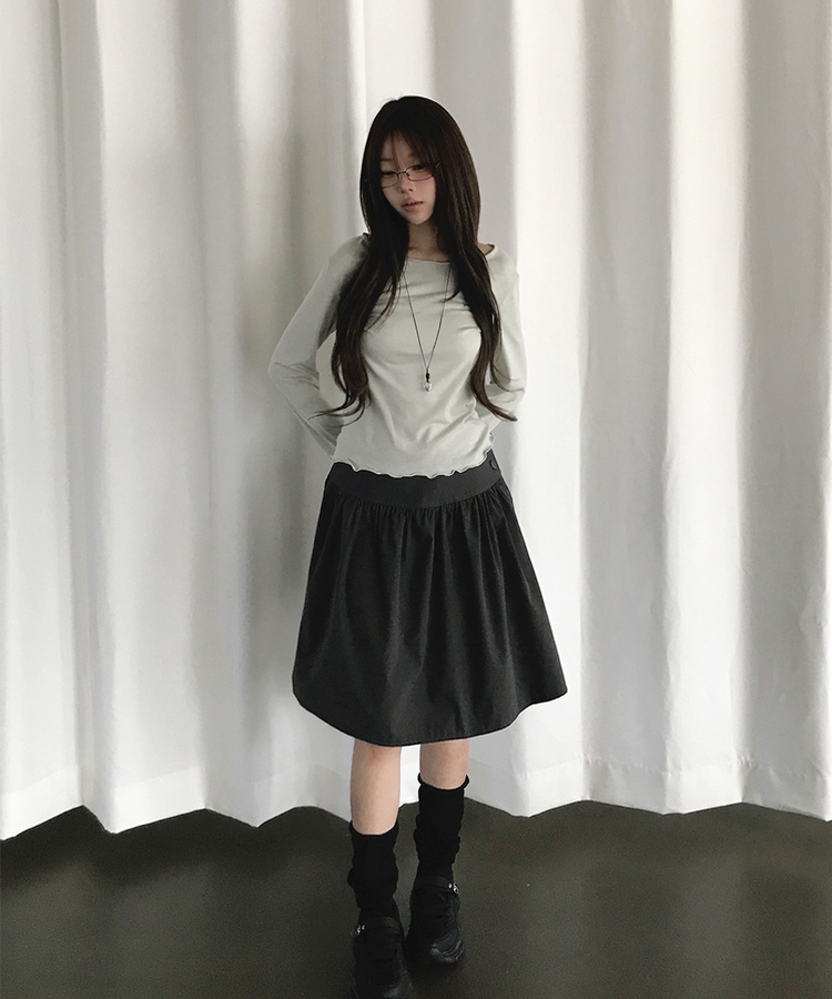 ボートネックウェーブ長袖Tシャツ LIGHT GREEN