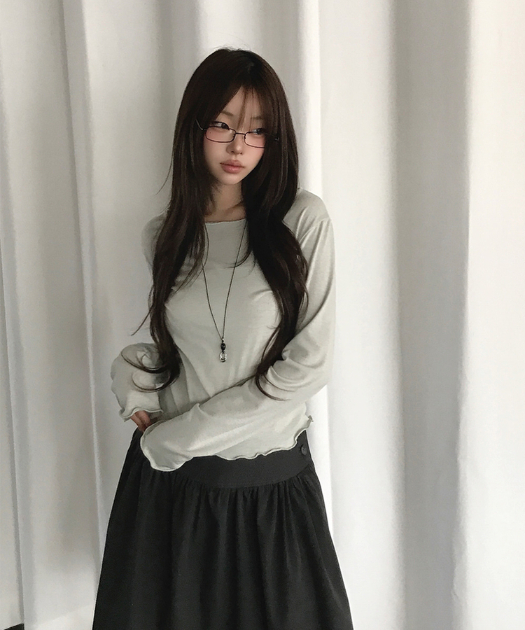 ボートネックウェーブ長袖Tシャツ LIGHT GREEN