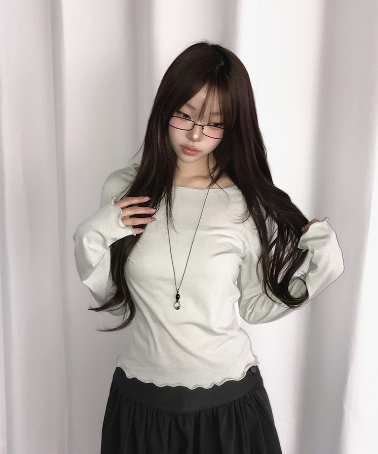 ボートネックウェーブ長袖Tシャツ LIGHT GREEN