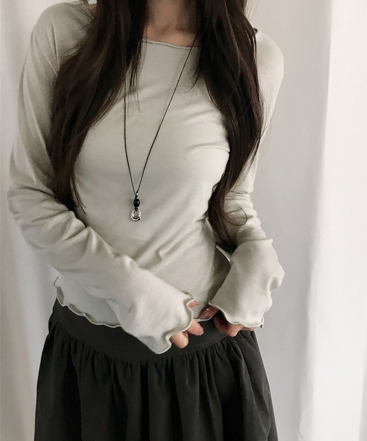 ボートネックウェーブ長袖Tシャツ LIGHT GREEN