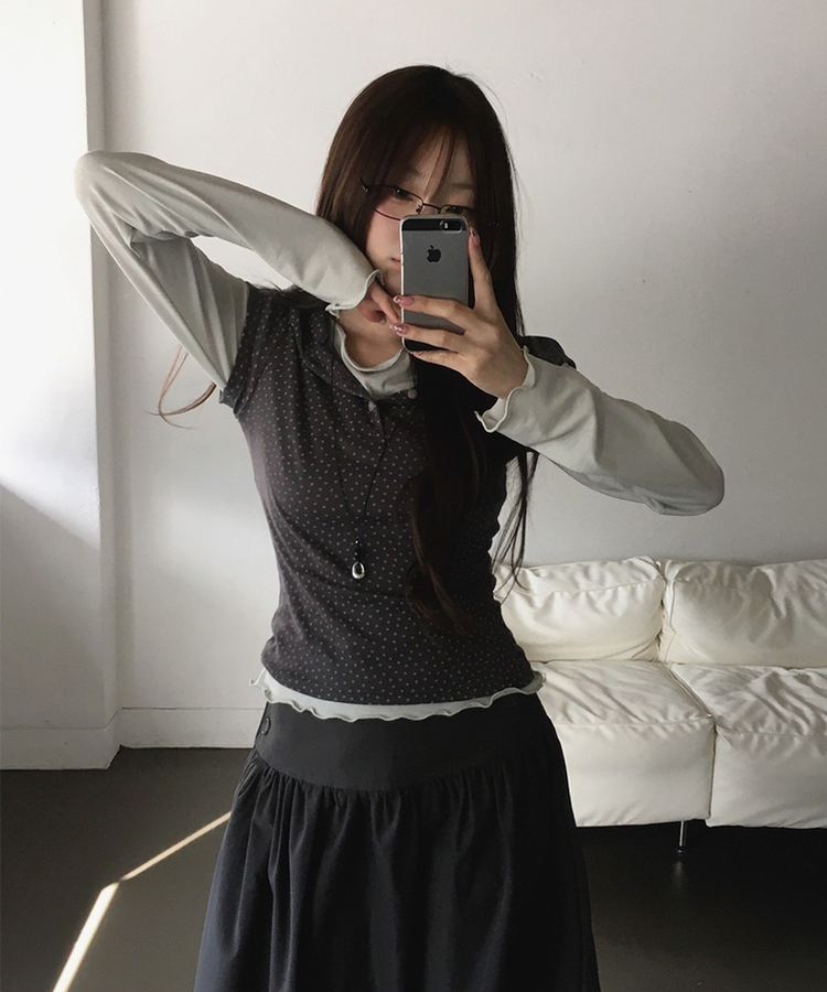 ボートネックウェーブ長袖Tシャツ LIGHT GREEN