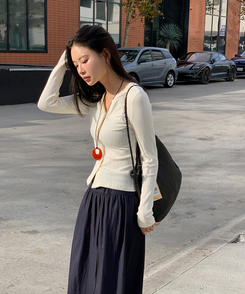 ストラップシフォンロングスカート NAVY