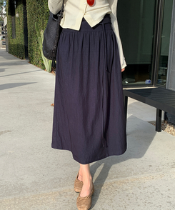 ストラップシフォンロングスカート NAVY