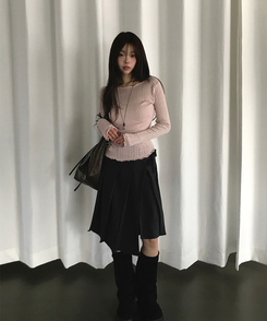 ラップレイヤードプリーツミディスカート CHARCOAL