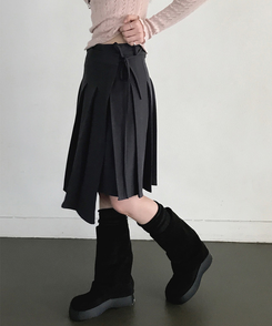 ラップレイヤードプリーツミディスカート CHARCOAL