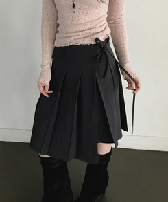 ラップレイヤードプリーツミディスカート CHARCOAL