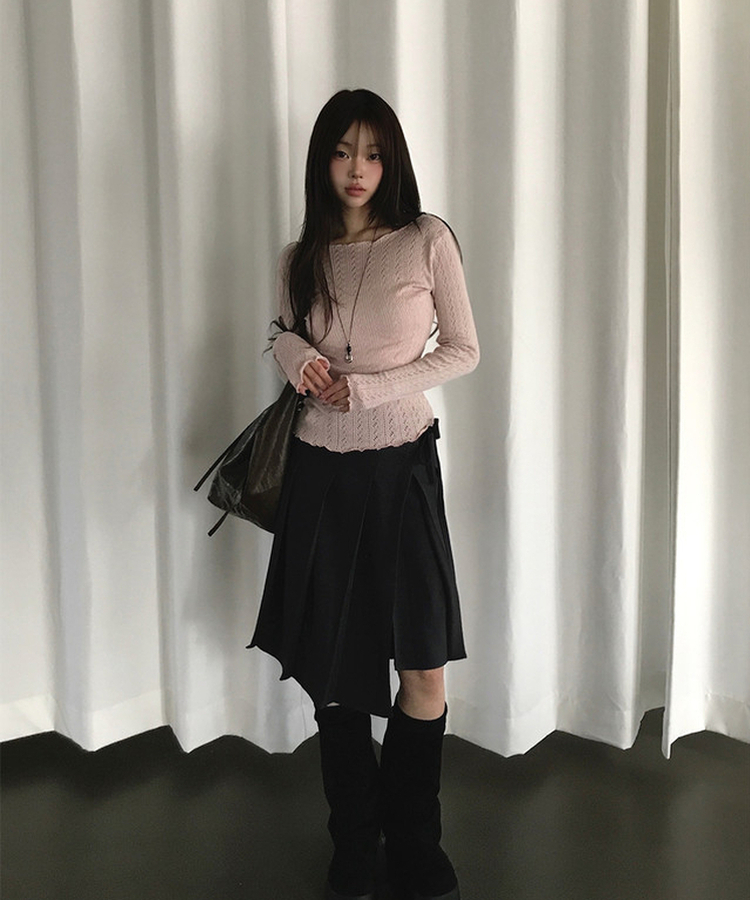 ラップレイヤードプリーツミディスカート CHARCOAL