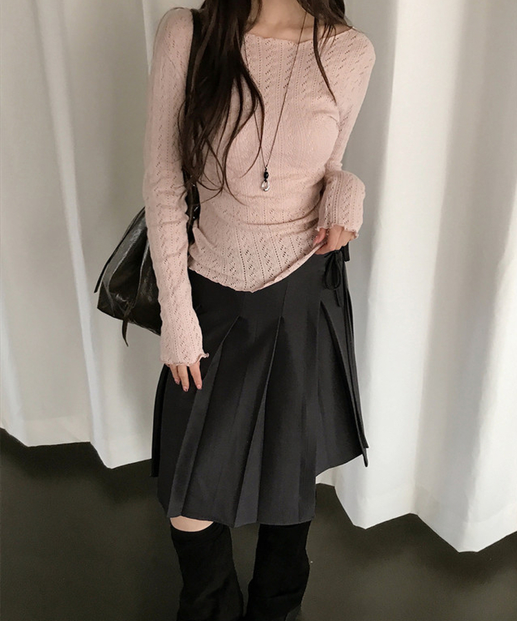 ラップレイヤードプリーツミディスカート CHARCOAL