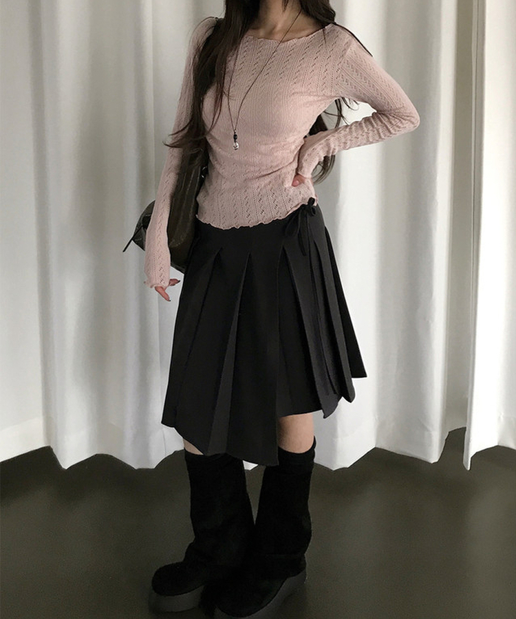 ラップレイヤードプリーツミディスカート CHARCOAL