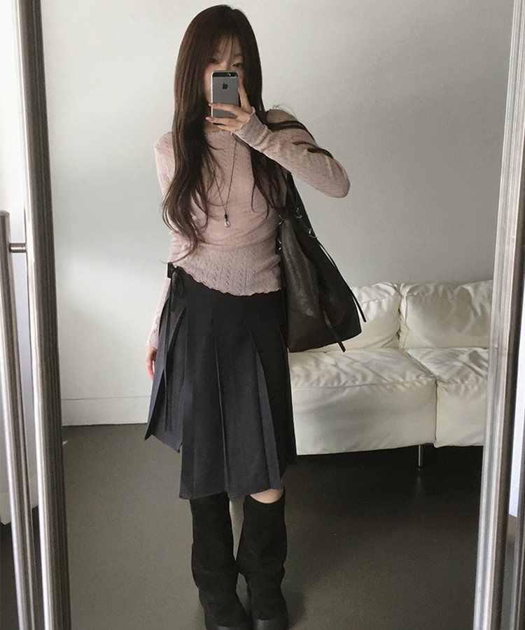 ラップレイヤードプリーツミディスカート CHARCOAL