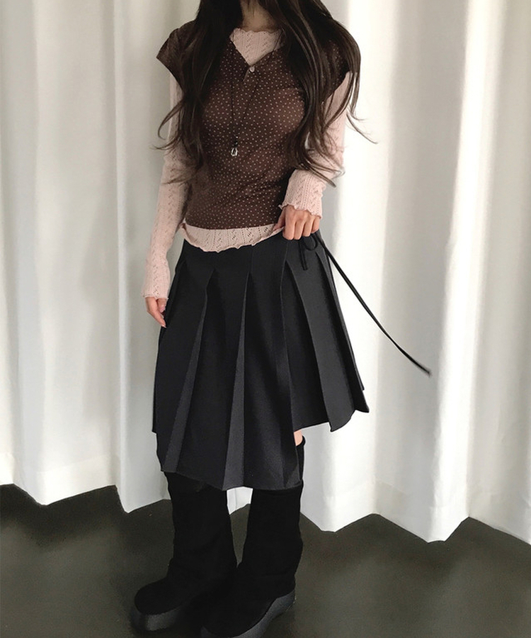 ラップレイヤードプリーツミディスカート CHARCOAL