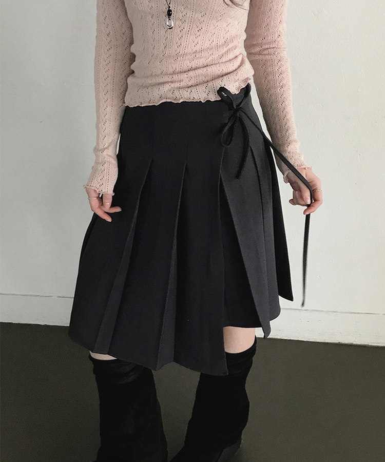 ラップレイヤードプリーツミディスカート CHARCOAL