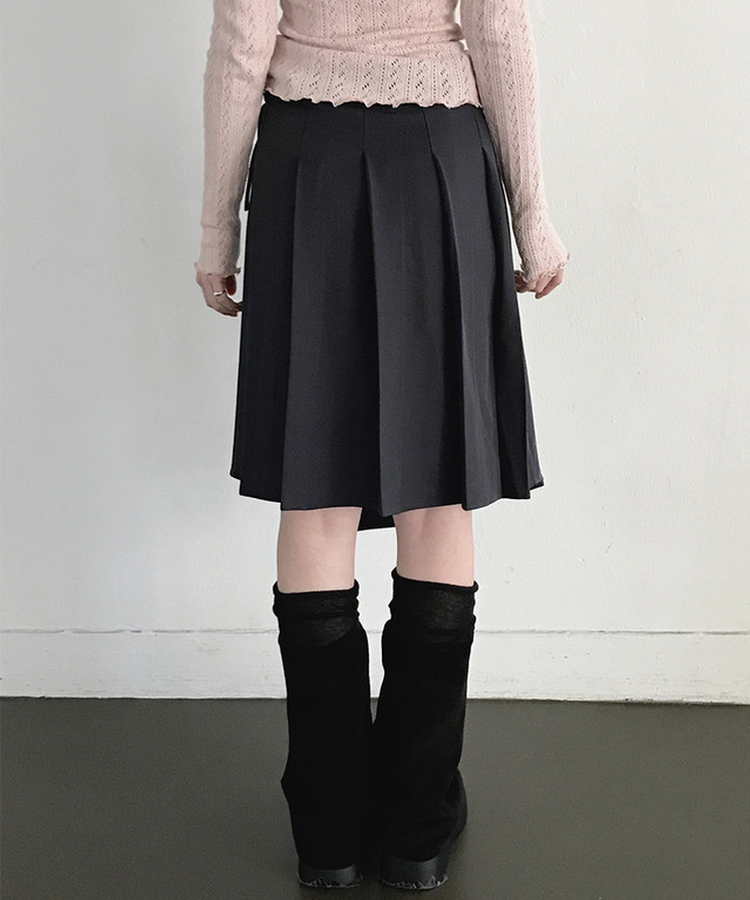 ラップレイヤードプリーツミディスカート CHARCOAL