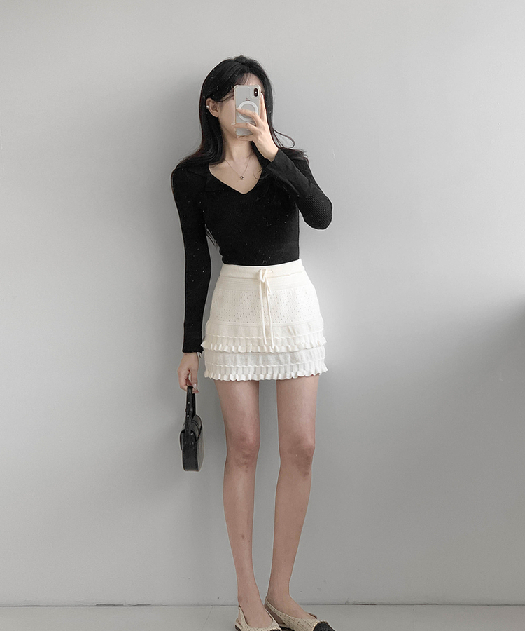 リブニットTシャツ(5color) BLACK