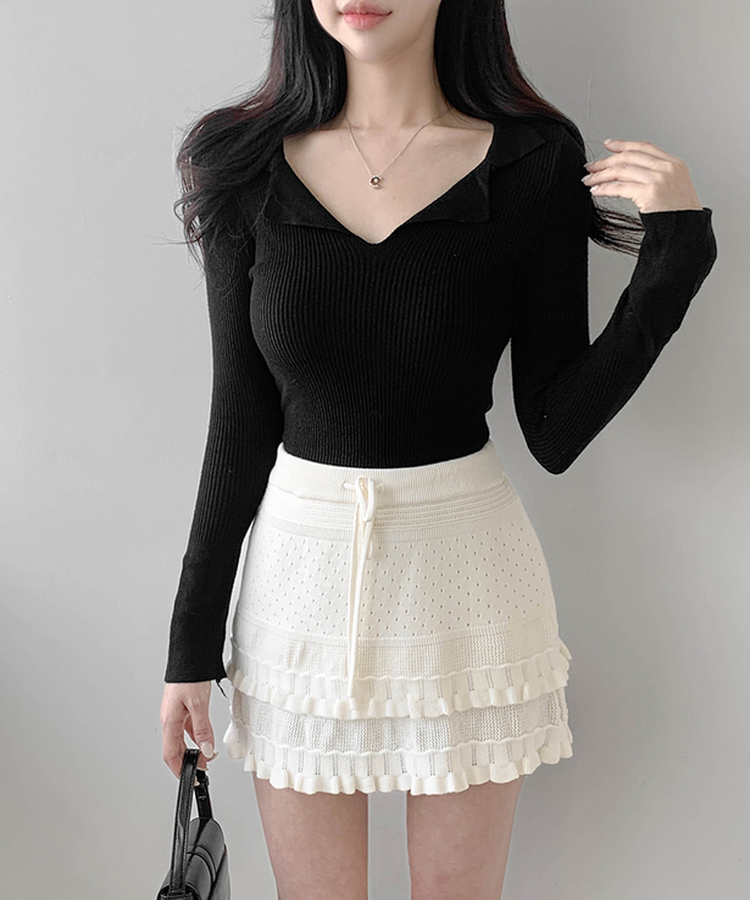 リブニットTシャツ(5color) BLACK