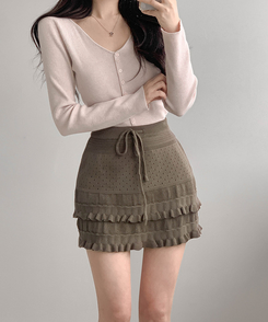 パンチングティアードミニスカート BROWN