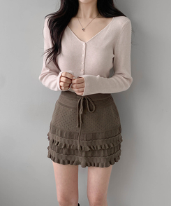 パンチングティアードミニスカート BROWN