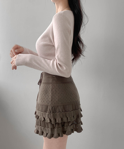 パンチングティアードミニスカート BROWN