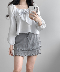 パンチングティアードミニスカート GRAY