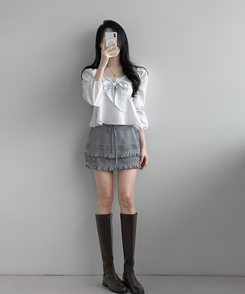 パンチングティアードミニスカート GRAY