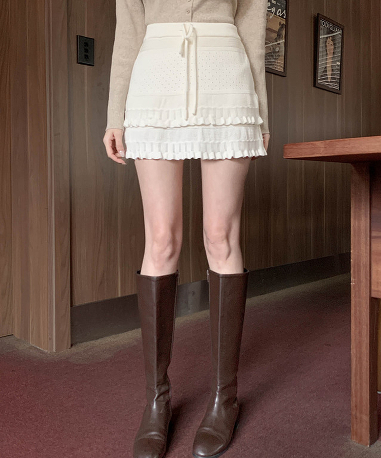 パンチングティアードミニスカート IVORY