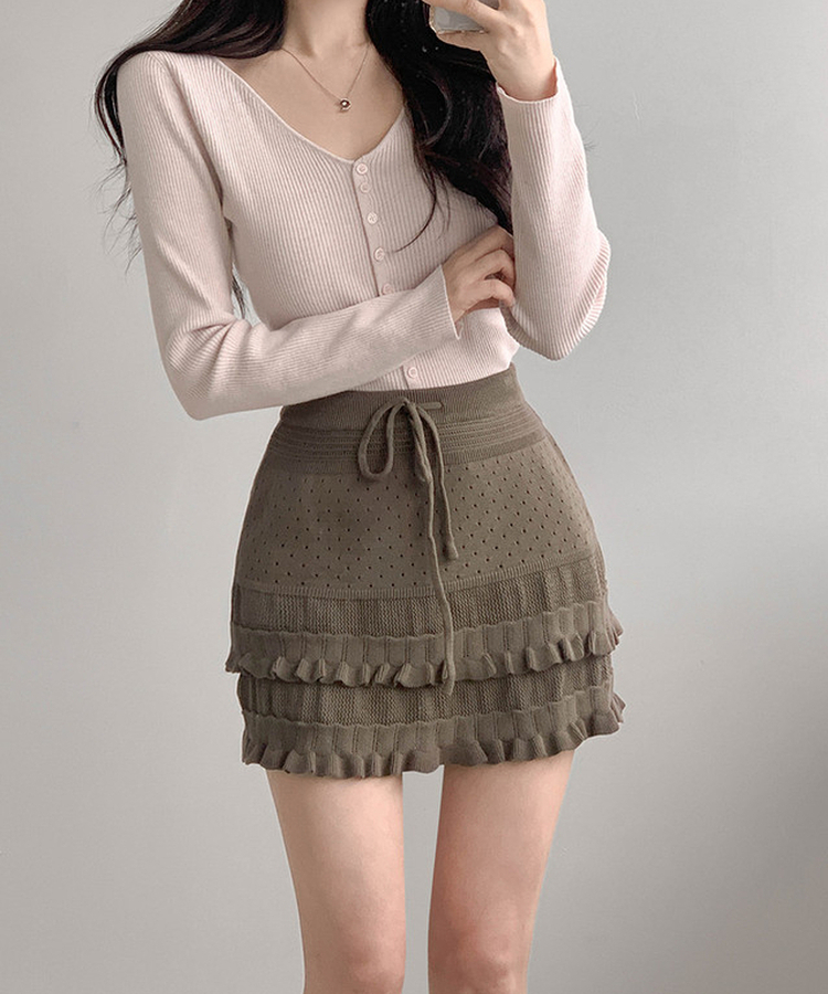 パンチングティアードミニスカート BROWN