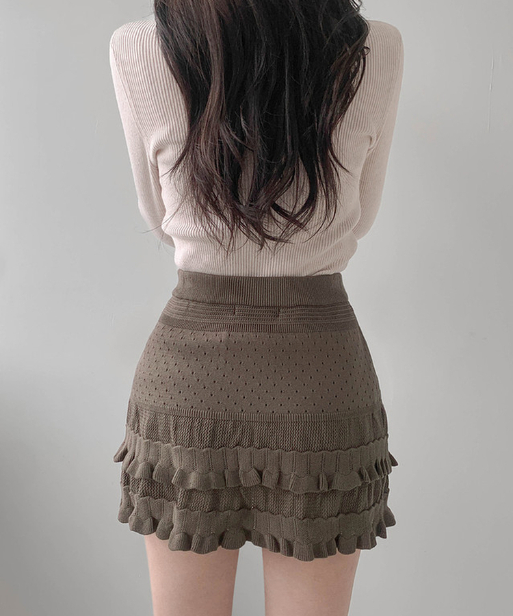 パンチングティアードミニスカート BROWN