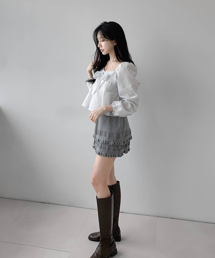 パンチングティアードミニスカート GRAY