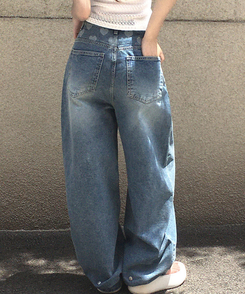 ハートポイントウォッシュデニムバルーンパンツ BLUE