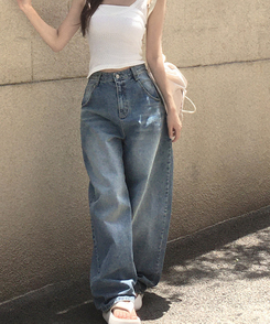 ハートポイントウォッシュデニムバルーンパンツ BLUE