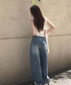 ハートポイントウォッシュデニムバルーンパンツ BLUE