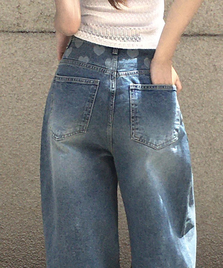 ハートポイントウォッシュデニムバルーンパンツ BLUE