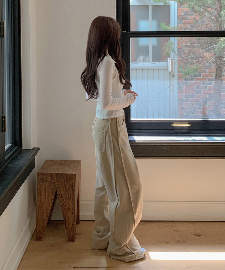 【丈別】ピンテックボタンワイドパンツ BEIGE