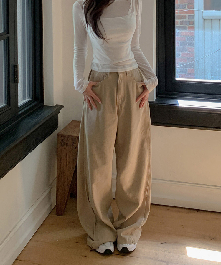 【丈別】ピンテックボタンワイドパンツ BEIGE