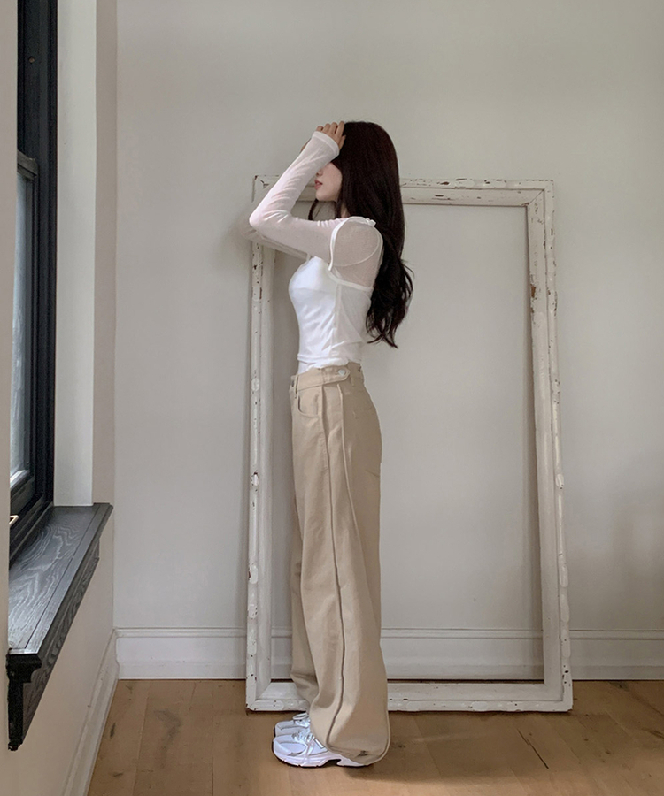 【丈別】ピンテックボタンワイドパンツ BEIGE