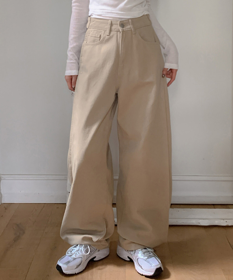 【丈別】ピンテックボタンワイドパンツ BEIGE