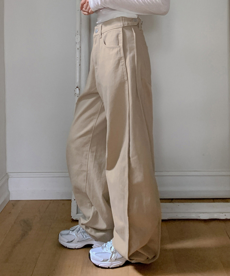 【丈別】ピンテックボタンワイドパンツ BEIGE